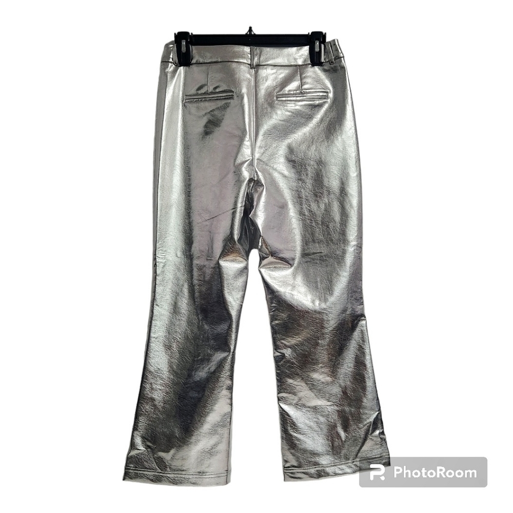 7 For All Mankind Silver Metallic  Coated Faux Leather Jeans Womes SIZE US Large - Picture 3 of 13